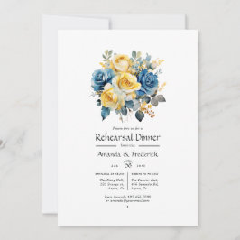 Blauw en goud bloemendiner voor de huwelijksrepeti kaart