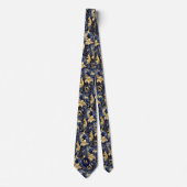 Blauw en goud bloemenmonogram stropdas (Voorkant)