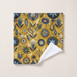 Blauw en goud bloemmotief badhanddoekenset bad handdoek