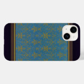 Blauw en goud bloempatroon Case-Mate iPhone case (Achterkant (horizontaal))
