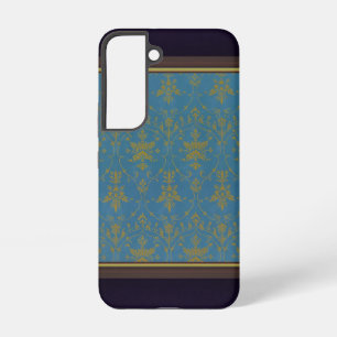 Blauw en goud bloempatroon samsung galaxy hoesje