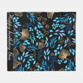 Blauw en Goud Bloempatroon Voeg Jouw namen toe Fleece Deken (Voorkant (Horizontaal))
