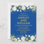 Blauw en Goud Boho Bohemian Chic Greenery Wedding Kaart (Voorkant)