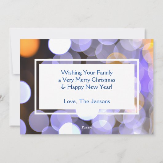 Blauw en Goud Bokeh Kerstmis Foto Feestdagenkaart (Achterkant)