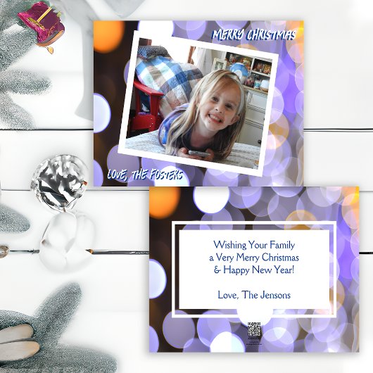 Blauw en Goud Bokeh Kerstmis Foto Feestdagenkaart