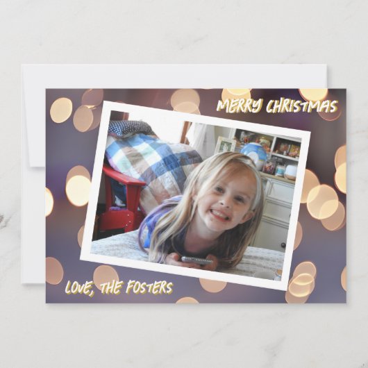 Blauw en Goud Bokeh Sparkles Kerstmis Foto Feestdagenkaart (Voorkant)