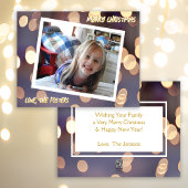 Blauw en Goud Bokeh Sparkles Kerstmis Foto Feestdagenkaart