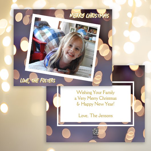 Blauw en Goud Bokeh Sparkles Kerstmis Foto Feestdagenkaart