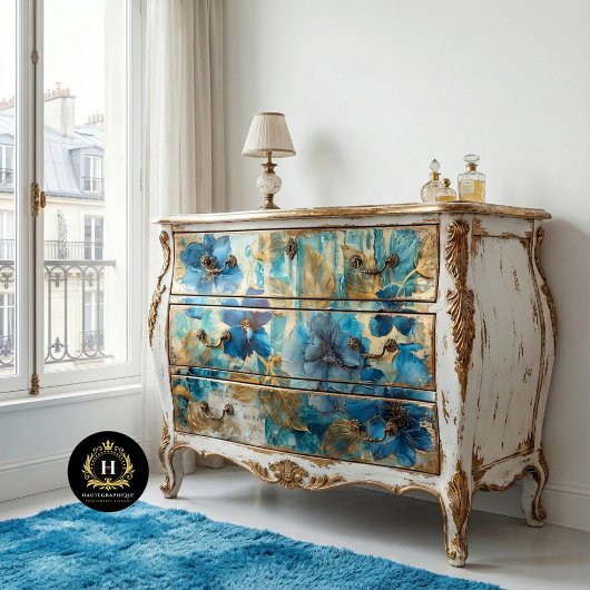Blauw en Goud Botanisch Trouwdecor Decoupage Tissuepapier