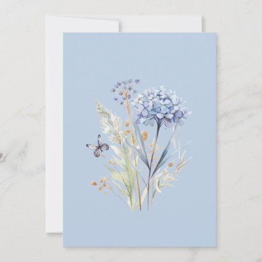 Blauw en Goud Botanische 18e verjaardag Uitnodigin Kaart (Achterkant)