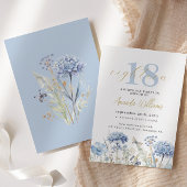 Blauw en Goud Botanische 18e verjaardag Uitnodigin Kaart