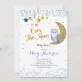 Blauw en goud boven het Moon Owl Baby shower Kaart