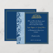 Blauw en goud Brocade Muslim bruiloft Kaart (Voorkant / Achterkant)