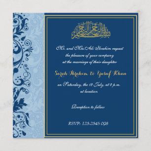 Blauw en goud Brocade Muslim bruiloft Kaart