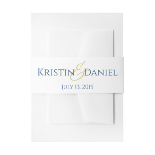 Blauw en Goud Bruiloft Uitnodiging Belly Band Uitnodigingen Wikkel