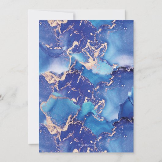 Blauw en Goud Brunch & Bubbly Uitnodiging (Achterkant)