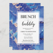 Blauw en Goud Brunch & Bubbly Uitnodiging (Voorkant / Achterkant)