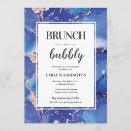 Blauw en Goud Brunch & Bubbly Uitnodiging