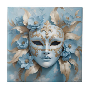 Blauw en goud carnaval masker tegeltje