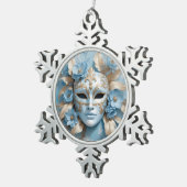 Blauw en goud carnaval masker tin sneeuwvlok ornament (Rechts)