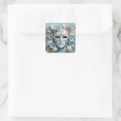 Blauw en goud carnaval masker vierkante sticker (Tas)