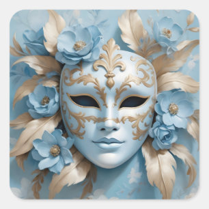 Blauw en goud carnaval masker vierkante sticker