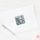 Blauw en goud carnaval masker vierkante sticker (Envelop)
