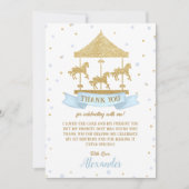 Blauw en Goud Carrousel Boy 1e 2e 3e verjaardag Bedankkaart (Voorkant)