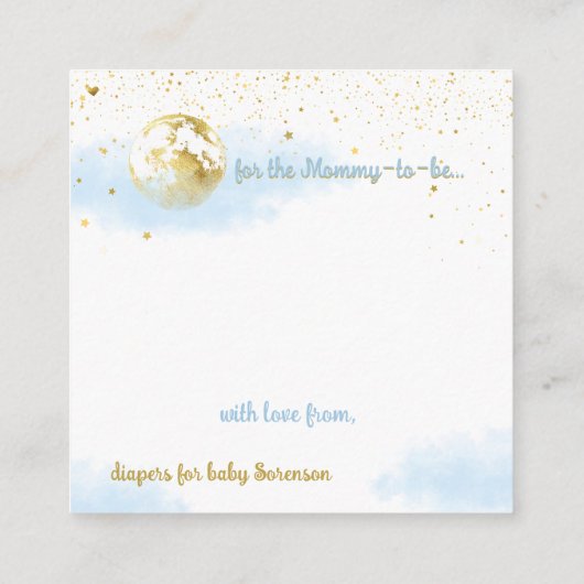 Blauw en Goud Celestial Baby shower Luier Raffle Informatiekaartje (Achterkant)