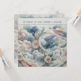 Blauw en Goud Celestial Moon Dream Catcher Bruilof Kaart