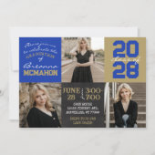 Blauw en Goud Chalkboard 3 Foto Afstuderen Kaart (Voorkant)