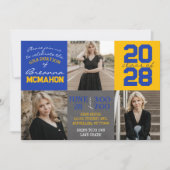 Blauw en Goud Chalkboard 3 Foto Afstuderen Kaart (Voorkant)