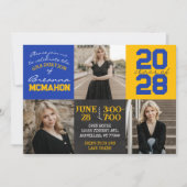 Blauw en Goud Chalkboard 3 Foto Afstuderen Kaart (Voorkant)