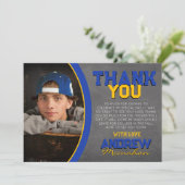 Blauw en Goud Chalkboard Afstuderen Dank u Kaart (Staand voorkant)