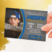 Blauw en Goud Chalkboard Afstuderen Invitation Kaart