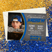 Blauw en Goud Chalkboard Afstuderen Invitation Kaart