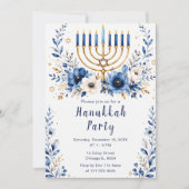 Blauw en goud Chanoeka-feest Kaart (Voorkant)
