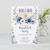 Blauw en goud Chanoeka-feest Kaart (Staand voorkant)
