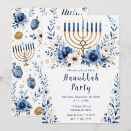 Blauw en goud Chanoeka-feest Kaart