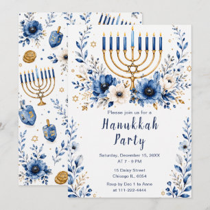 Blauw en goud Chanoeka-feest Kaart