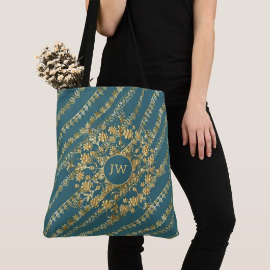 Blauw en goud chic fun tas (Dichtbij)