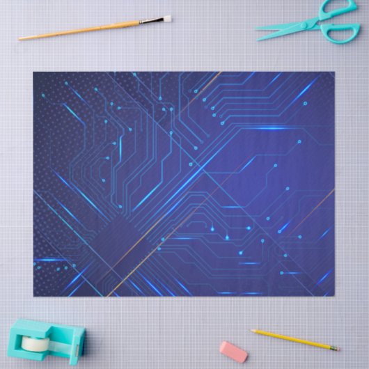 Blauw en Goud Circuit Patroon Tissuepapier (Craft)