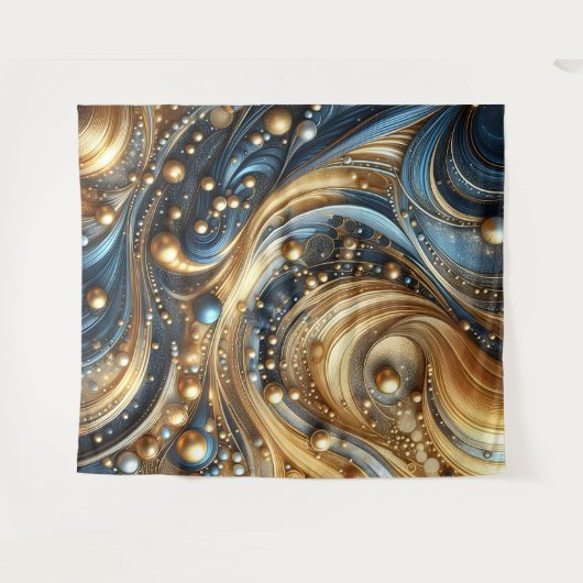 Blauw en goud combinatie op abstracte golven kunst wandkleed (Voorkant (horizontaal))