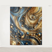 Blauw en goud combinatie op abstracte golven kunst wandkleed (Voorkant)