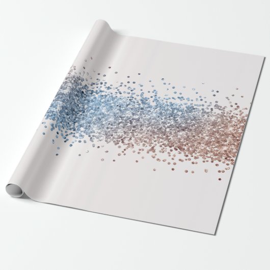 Blauw en Goud Confetti inpakpapier (Uitgerold)
