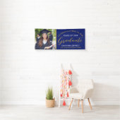 Blauw en Goud Congrats Afstudeerder Foto Afstudere Spandoek (Insitu)
