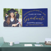 Blauw en Goud Congrats Afstudeerder Foto Afstudere Spandoek (Beurs)