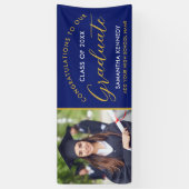 Blauw en Goud Congrats Afstudeerder Foto Afstudere Spandoek (Verticaal)