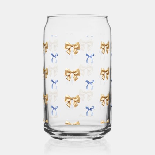 Blauw en Goud Coquette Bow Drinkware Set Blikvorm Glas (Achterkant)