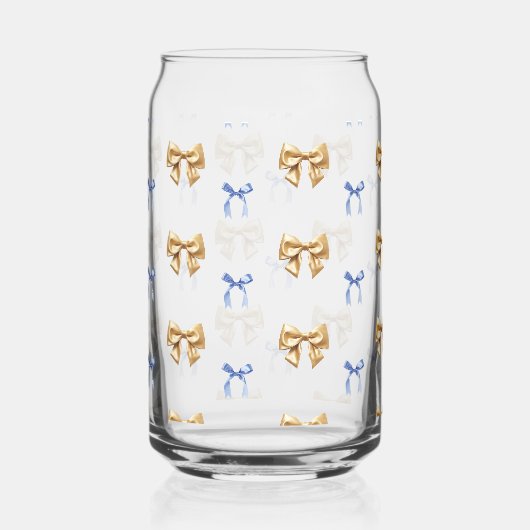 Blauw en Goud Coquette Bow Drinkware Set Blikvorm Glas (Links)